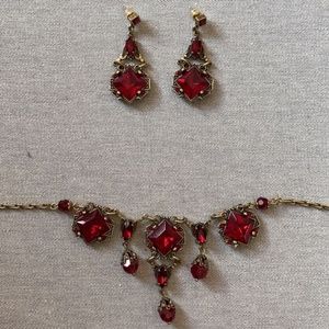 Red Crystal Art Deco Jewelry Set
